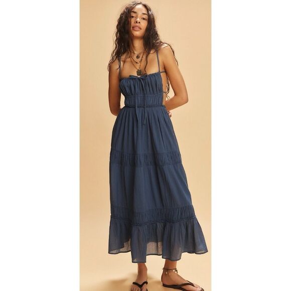Free People Taking Sides Maxi Dress In Dark Denim Size S / NWT - Picture 1 of 6